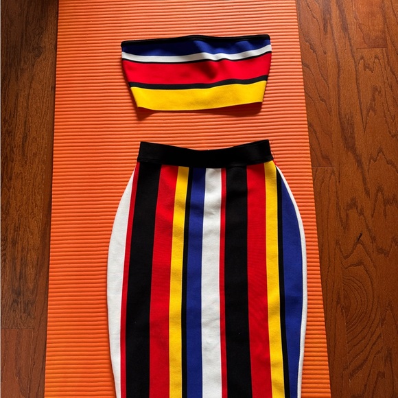 Fashion Nova Dresses & Skirts - Fashion Nova M Colorful Striped Two-Piece Set - Red, Yellow, Blue, Black, White
